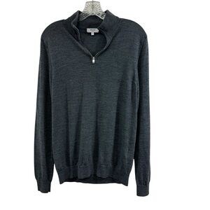 REISS Men's Grey Merino Wool Knit Quarter Zip Blackhall Pullover Sweater Size S